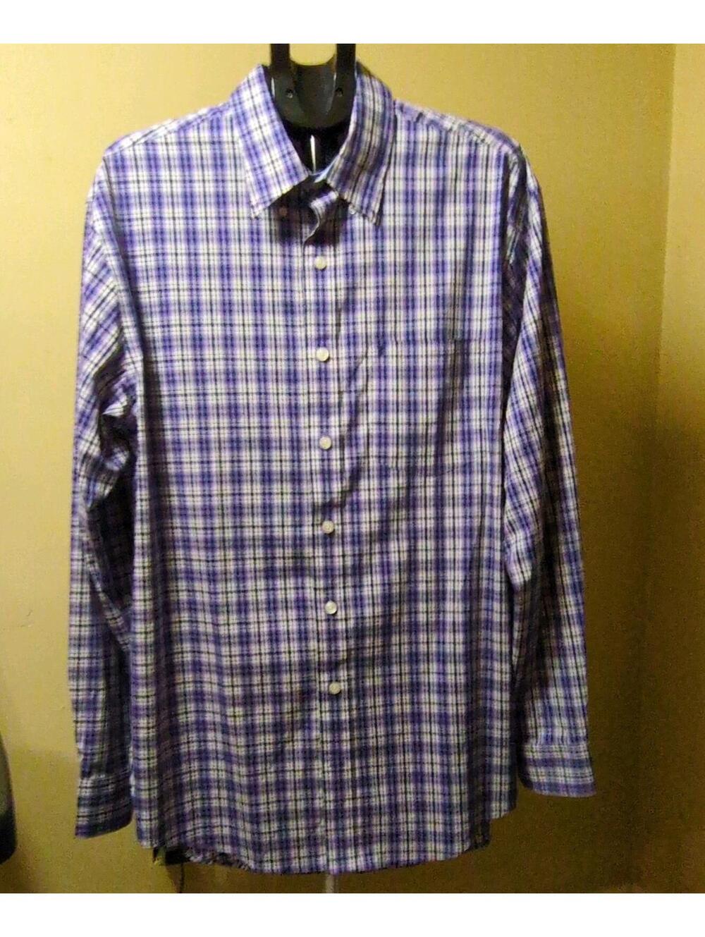 IZOD Plaid Non-Iron Stretch Purple Blue XLT Men's Button-Down Long Sleeve Shirt